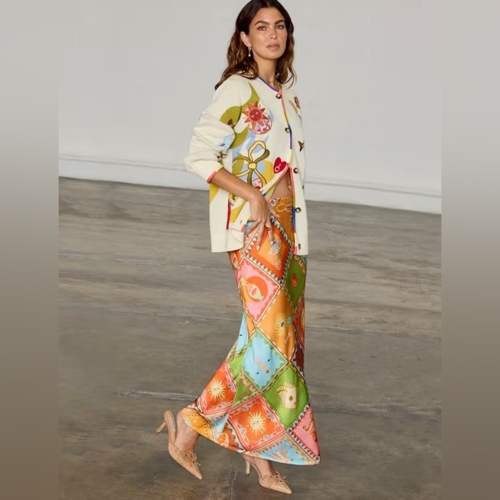 Never Fully Dressed Orange Patchwork Maxi Skirt - Picture 5 of 11